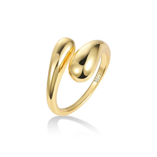 Herringbone Teardrop Adjustable 14K Gold Plated Ring