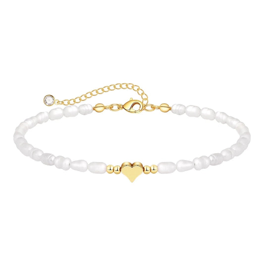 14k gold plated simple pearl heart bracelet