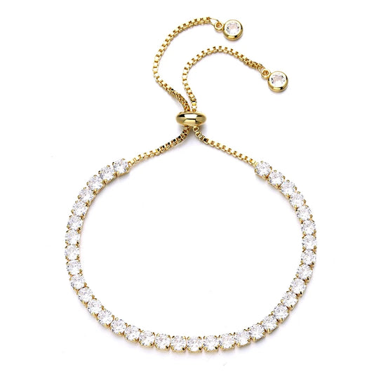 14K Gold Plated Crystal Adjustable Tennis Bracelet
